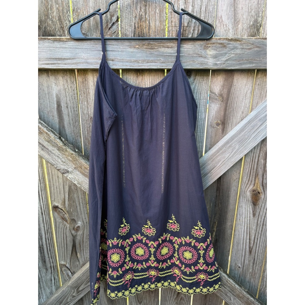 Perfectly Priscilla Navy Blue Embroidered Scalloped Hem Cami Dress 3X NWT